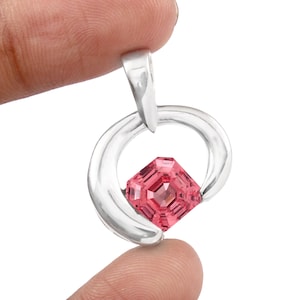 AAA Flawless Ceylon Pink Padparadscha Sapphire Asscher Gemstone Charm Pendant, Sapphire Gemstone Cut, For Her Birthday Day Gift 9x9 MM