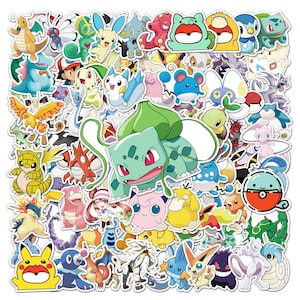 100 Stück-keine Wiederholung, Pokemon Sticker Pack, Einzigartige Vinyl Aufkleber, Komplettset Sammlung, Wasserdichte Pokedex Aufkleber für Laptop Journal