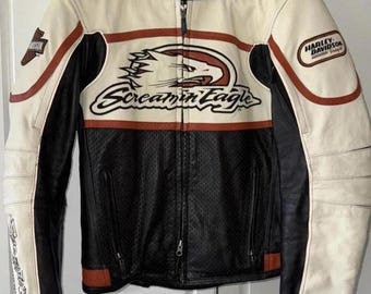 Harley Davidson Screaming Eagle Leather Jacket Genuine Cowhide Leather Biker Jacket Black & White Motorcycle Biker Jacket Gift for Him