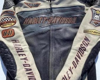 Vintage Harley Davidson leren motorjas van echt rundleer, biker racejas, Harley-Davidson bikerjas, het perfecte cadeau voor hem/haar.