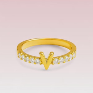 Personalized Initial Ring: Adjustable Stainless Steel, Cubic Zirconia