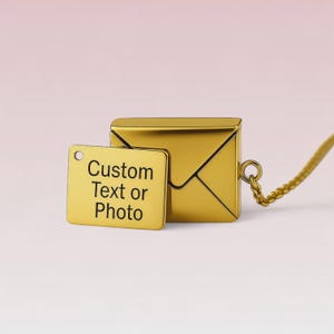 Personalized Gold Envelope Locket Necklace: Engraved Tag, Stainless Steel