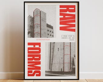 Formas crudas – Póster de arquitectura brutalista / Lámina de estudio minimalista sobre hormigón, arte mural moderno, póster de diseño gráfico, decoración industrial