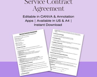 Service Contract Template | Editable PDF & Word Agreement for Business Services | Cleaning, Detailing, Freelance Work