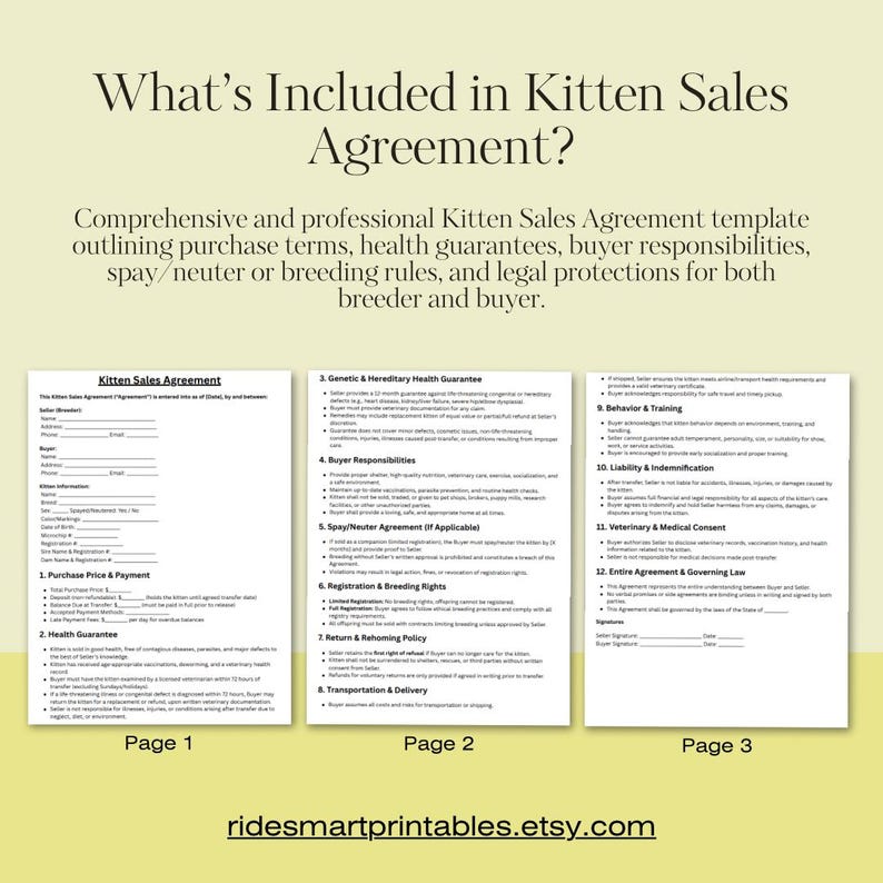 Breeding Rights Chart Kitten Breeding Rights Agreement: Editable Cat Breeder Contract Digital ...
