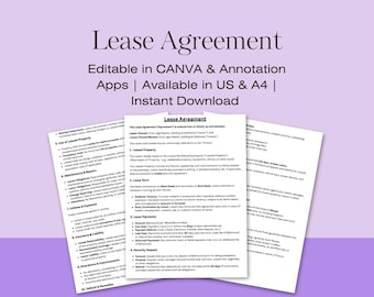 Lease Agreement Template: Editable Rental Contract Digital Download