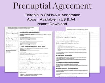 婚前契約書テンプレート | 編集可能な婚前契約書 | 資産開示フォーム | デジタル法的文書