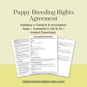 Puppy Breeding Rights Contract – Editable PDF for Breeders, Dog Sales & Full Registration