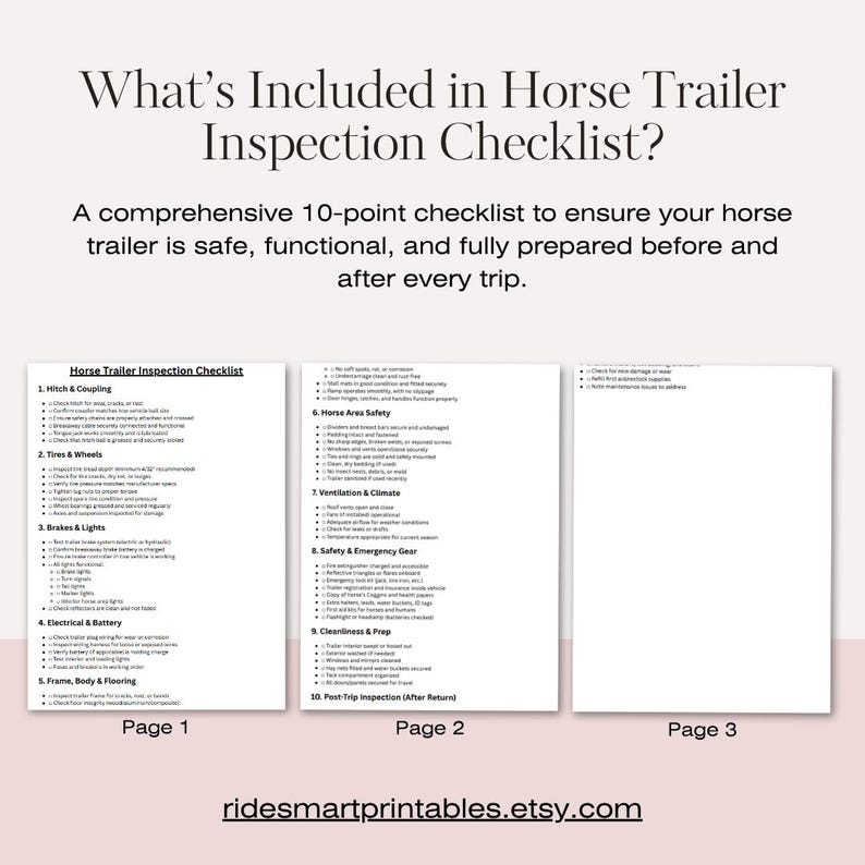 Equine Pre Ride Inspection Horse Trailer Inspection Checklist | Printable Pre-trip & Post-trip ...
