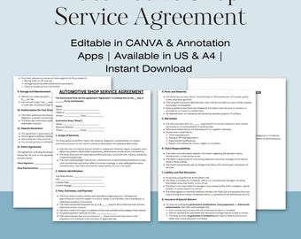 Automotive Shop Service Contract | Vehicle Repair, Maintenance & Customization Agreement PDF