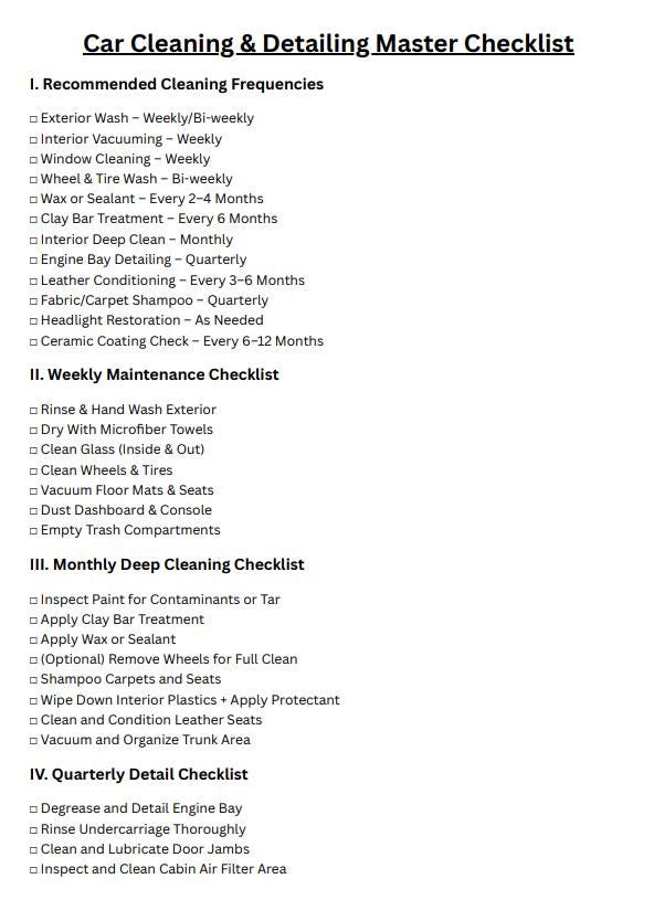 Car Detailing Checklist: Printable Vehicle Maintenance Tracker (digital ...