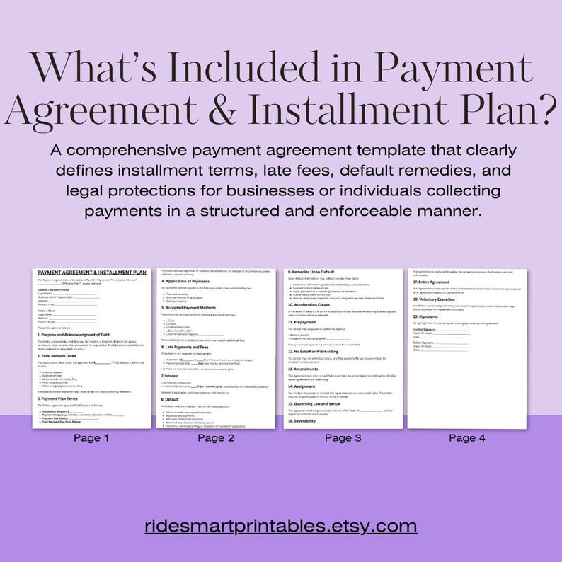 Payment Agreement & Installment Plan Template - Etsy