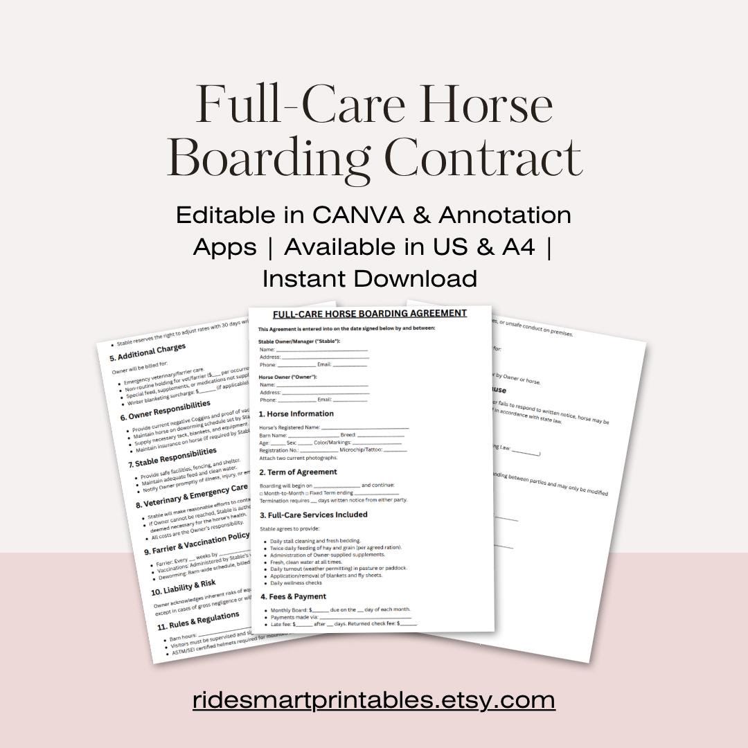 Fullcare Horse Boarding Contract Template Professional Equine