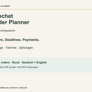 Crochet Order Tracker Spreadsheet, Custom Order Planner for Excel, Payments and Deadlines, English and German PDF Guides