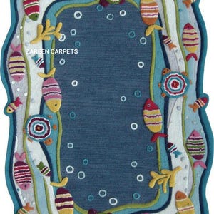 Ocean Adventure Tufted Carpet Nursery Colorful Fish Design Tufted Rug Decorative Fish Theme Tufted Floor Rug Ocean Design bubble fish rug.