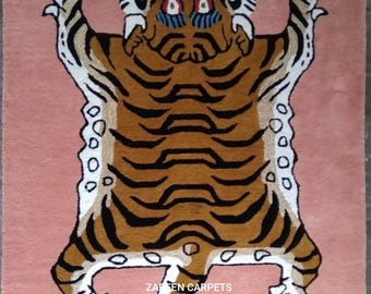 Traditional Tibetan Tiger Rug for Home Décor Oriental Tibetan Tiger Rug Exotic Tibetan Tiger Rug Handcrafted Tibetan Tiger Hand Tufted Rug.