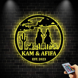 Personalisierte Cowboy Cowgirl Metallwandkunst, Cowboy Paar Metallschild, Benutzerdefiniertes Familienname Zeichen, Western Cowboy Geschenk, Geschenk für Paar