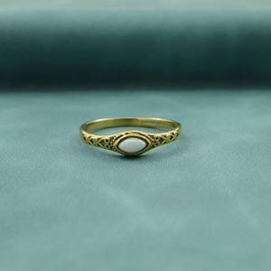 Vintage White Opal Marquise Ring - 14k Gold Plated Filigree Stacking Band