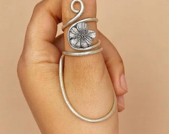 Anillo férula para pulgar con forma de flor de plata, anillo para artritis de la articulación metacarpofalángica, anillo ajustable de plata esterlina para el pulgar, férula para el dedo en gatillo, joyería de alivio