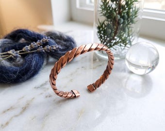 Brazalete de cobre puro retorcido, brazalete de cobre antiguo, brazalete Kada de alambre grueso hecho a mano, joyería para el alivio de la artritis, regalo para hombres y mujeres.