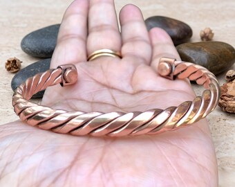 Pure Copper Magnetic Bangle Bracelet, Twisted Design Adjustable Cuff, Handmade Arthritis Healing Therapy Jewelry, Gift for Men and Women