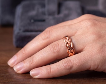 Anillo de cobre macizo hecho a mano, alianza de boda celta trenzada para hombres y mujeres, joyería de cobre puro, regalo para aliviar la artritis, anillo rústico martillado.