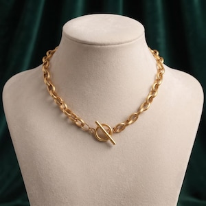 Halsband med guldfärgad länkkedja för kvinnor, halsband med matt guldlänkkedja, grovt statement-kedja, minimalistiskt djärvt smycke, present till henne