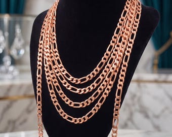 Pulsera y collar de cadena de cobre puro, cadena Figaro, joyería curativa de cobre antiguo, regalo de San Valentín para hombres y mujeres con longitud personalizada de 6 a 30 pulgadas.