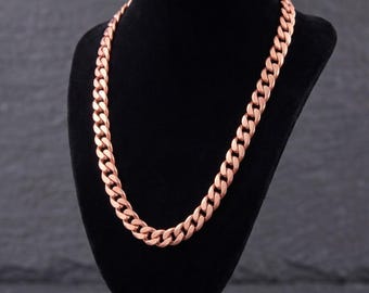 Collar de cadena de eslabones de cobre puro para hombre y mujer, estilo cubano, cadena de eslabones, joyería bio-saludable de alta resistencia, regalo de aniversario para él.