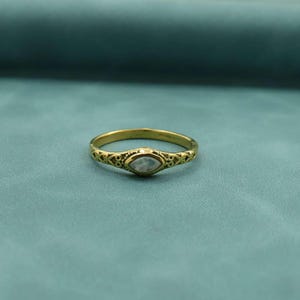 Vintage Moonstone Marquise Ring - 14k Gold Plated Filigree Stacking Band