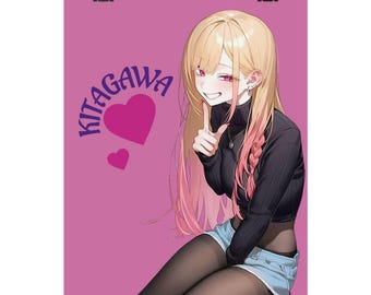 Blonde Anime Girl Poster Matte Vertical Poster | Pink Background, Casual Outfit