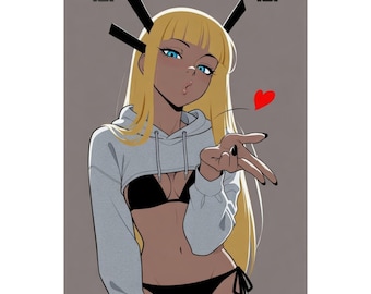 Blonde Anime Girl Blowing Kiss Poster | Matte Vertical Poster