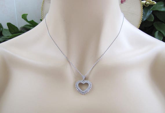 Sterling silver Open heart CZ pendant necklace - image 1