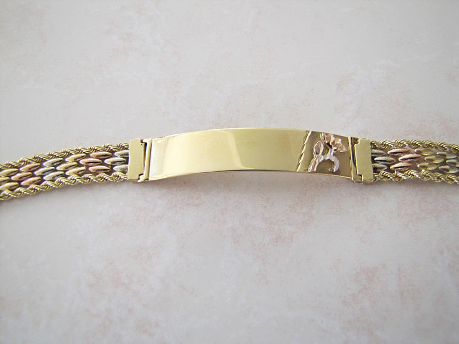 Solid 14K Gold ID Tag Bracelet 8 Inches 3 Tone Color Etsy