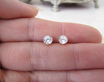 5mm CZ 14K Gold Stud Earrings,  Cubic Zirconia Studs