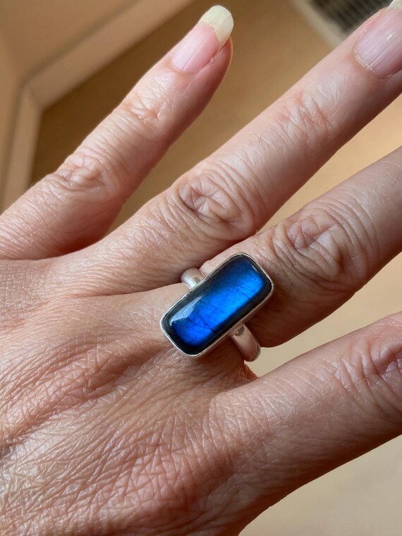 Rectangular Labradorite Sterling Silver Ring, Siz… - image 4