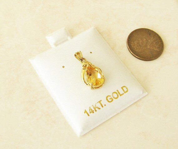 14k Gold Teardrop Citrine Pendant, November births