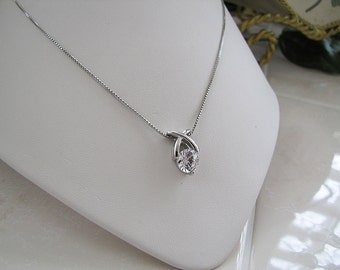 faux diamond sterling silver Necklace, 2 carat cz necklace