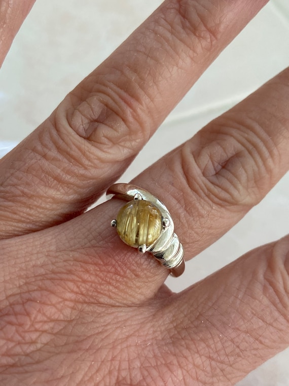 Golden Rutilated Quartz Sterling Silver Ring, Size