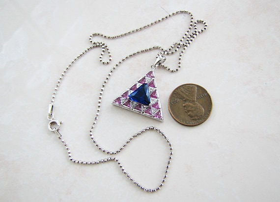 Blue and Pink Sapphire cz  Triangle sterling silv… - image 1