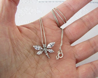 Mini Dragonfly sterling silver necklace, CZ dragon necklace, 18 inches, Minimalist, Italian Chain