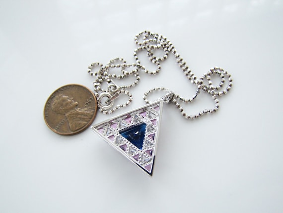 Blue and Pink Sapphire cz  Triangle sterling silv… - image 7