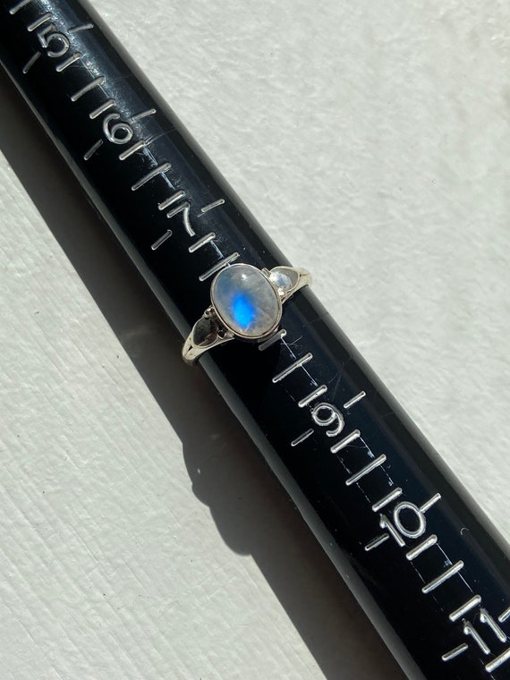Oval Rainbow Moonstone Sterling Silver Ring, size 