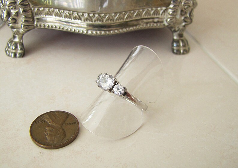 Trio CZ Sterling Silver engagement Ring Size 8 Art deco style