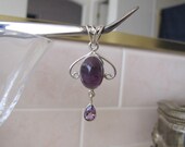 Art Deco Amethyst Sterling Silver Pendant with Amethyst drop jewel
