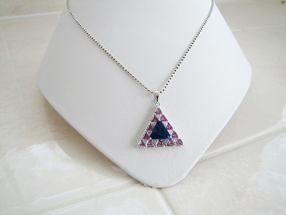 Blue and Pink Sapphire cz  Triangle sterling silv… - image 4