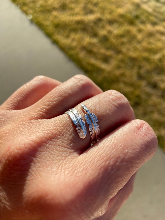 Feather leaf Sterling Silver Ring, adjustable siz… - image 4