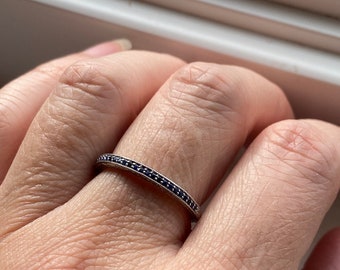 Art Deco Sapphire Half Eternity band Ring in sterling silver, Stacking band, promise ring, size 7.75
