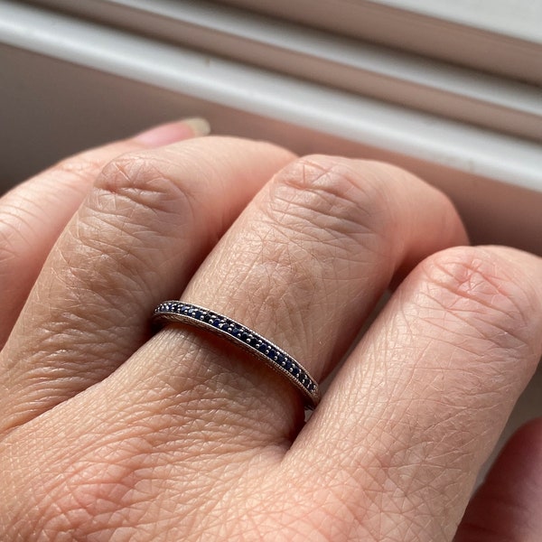 Art Deco Sapphire Half Eternity band Ring in sterling silver, Stacking band, promise ring, size 7.75