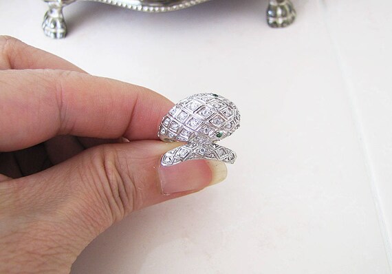 Snakes Sterling Silver Ring, Size 6, paved CZ, green eyes View 5